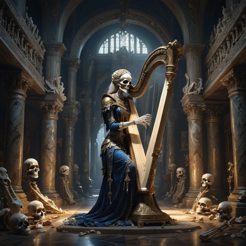 Bone Harp Art Nouveau Portrait in Ornate Palace