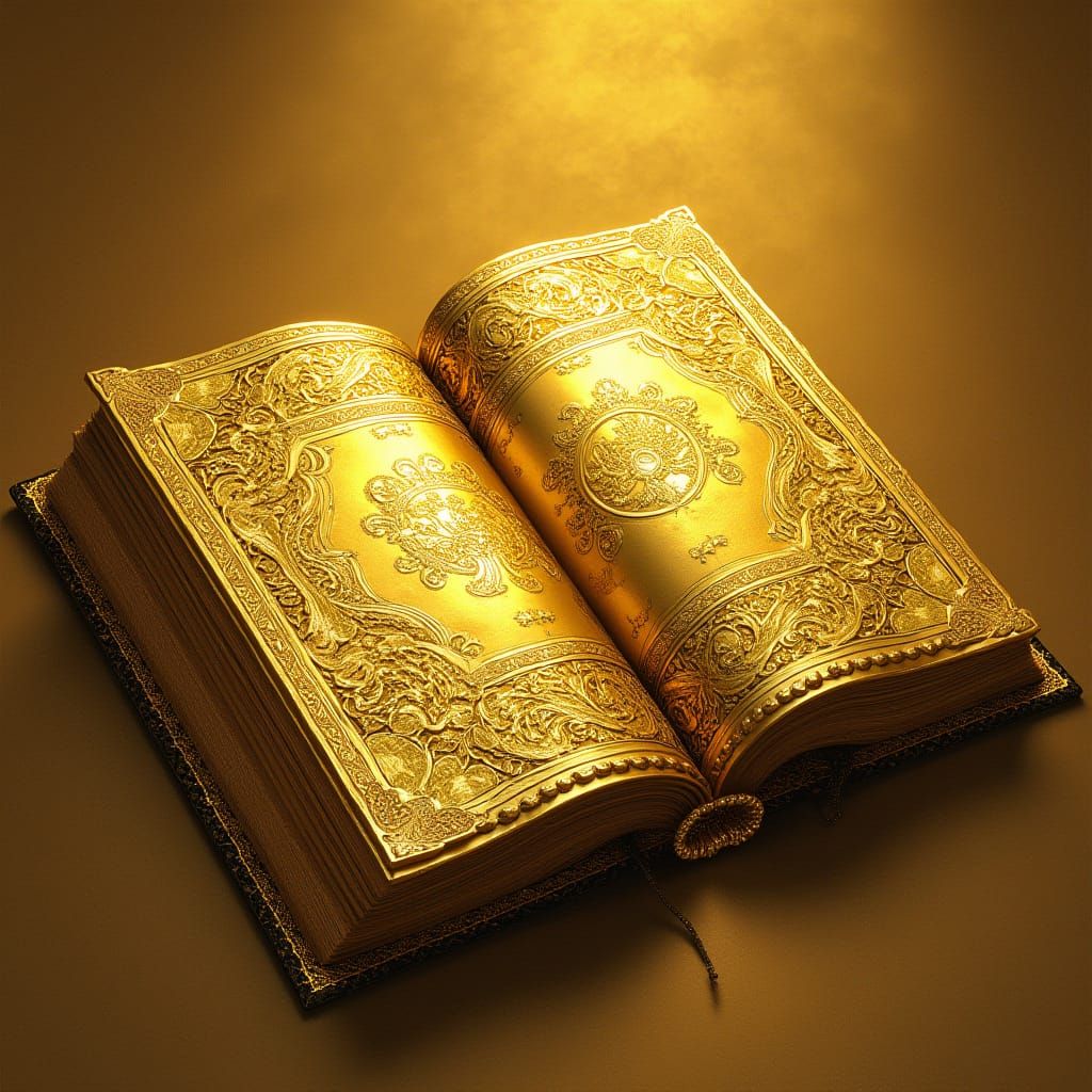 Luxurious Golden Book Adorned with Intricate Filigree