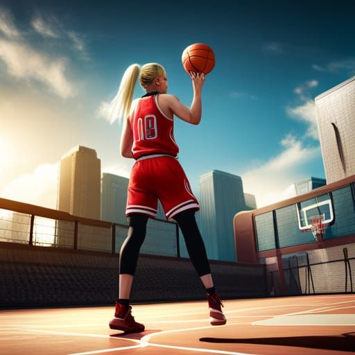 Blonde Girl Basketball Player on Court