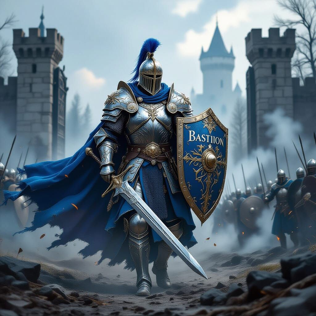 Knight in Ornate Armor Leading Battle