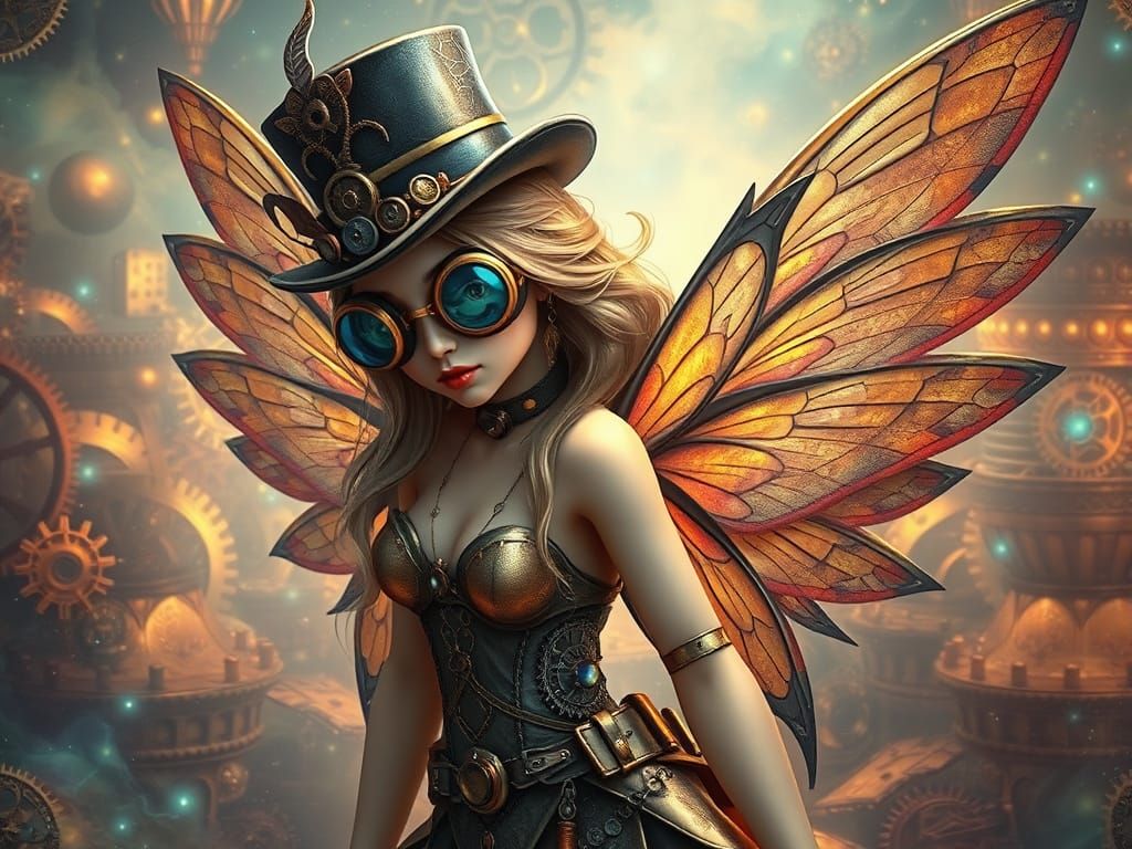 Steampunk Fairy with Metal Wings and Goggles