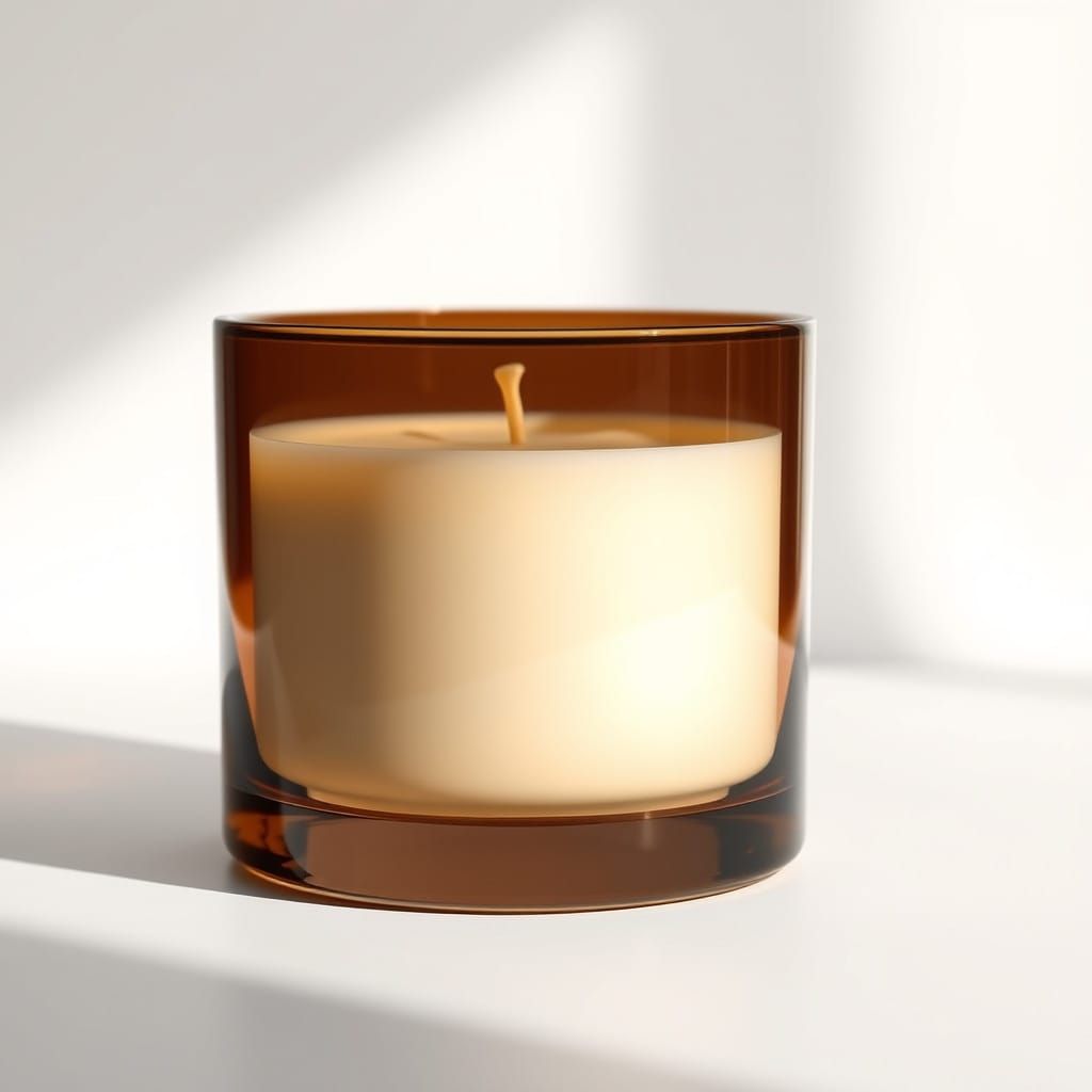 Sleek White Aroma Wax Candle in Brown Glass, Minimalist Luxu...
