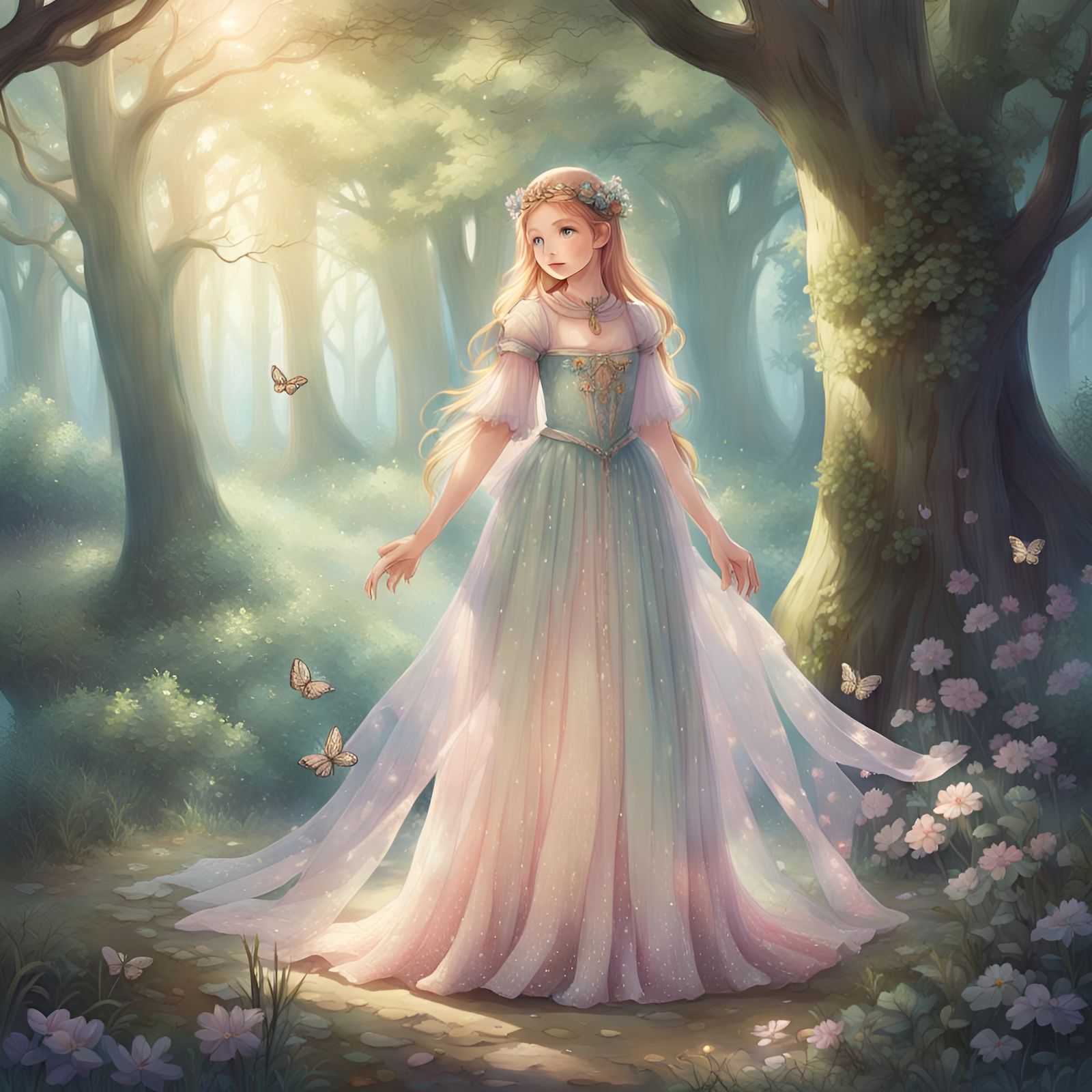 Magical Girl Seraphina in Ethereal Forest Clearing