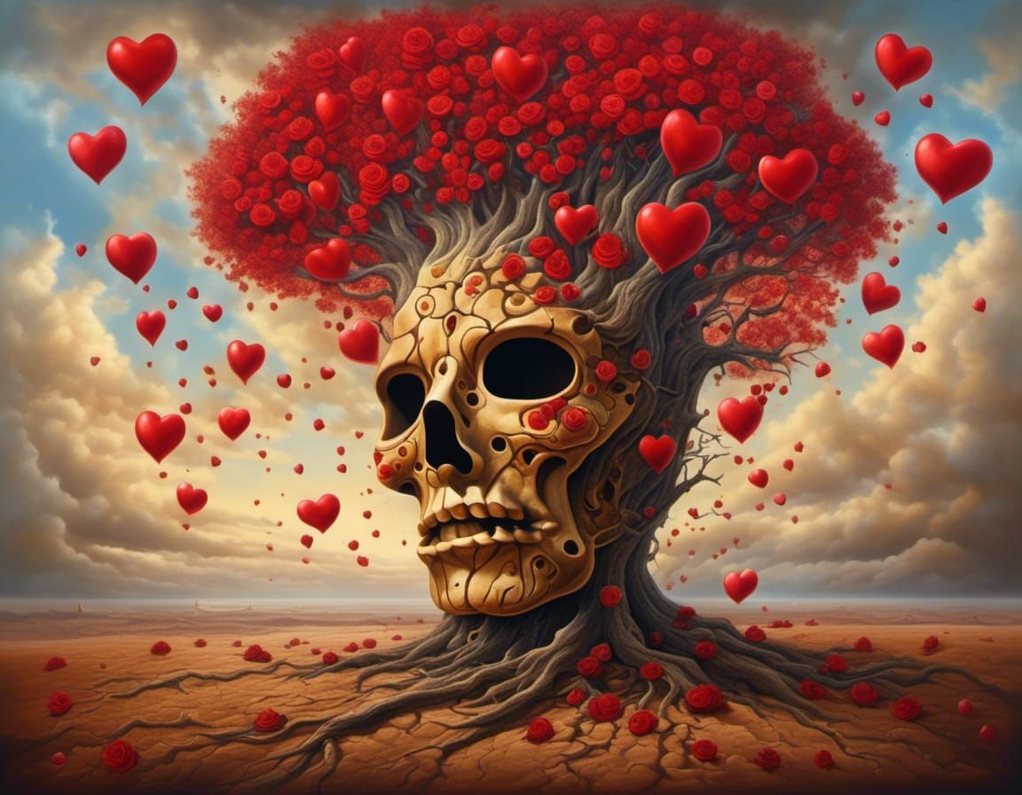 Surreal Mask Fused with Tree in Oil Painting Style