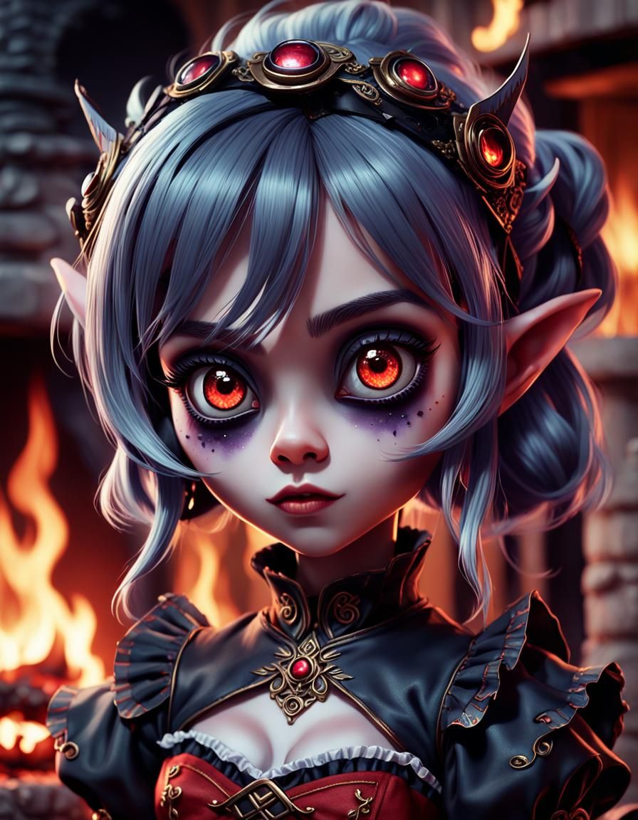 Manic Dark Elf with Anime Eyes, Hyperdetailed Digital Art