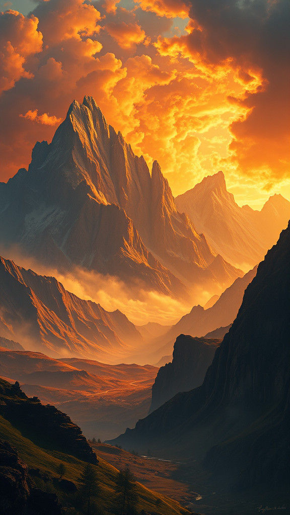 Middle-earth Landscape with Fiery Sky