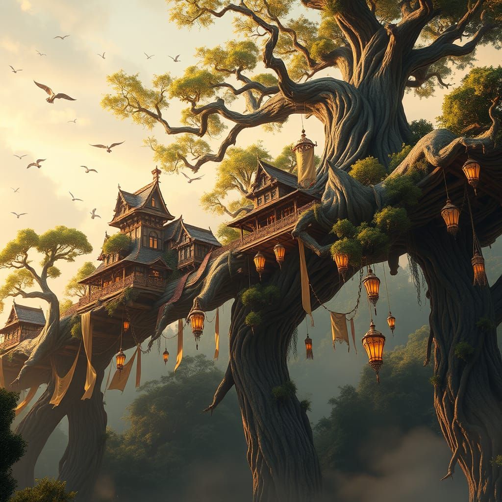 Surreal Fantasy World Thrives Amidst Ancient Trees in Ethere...