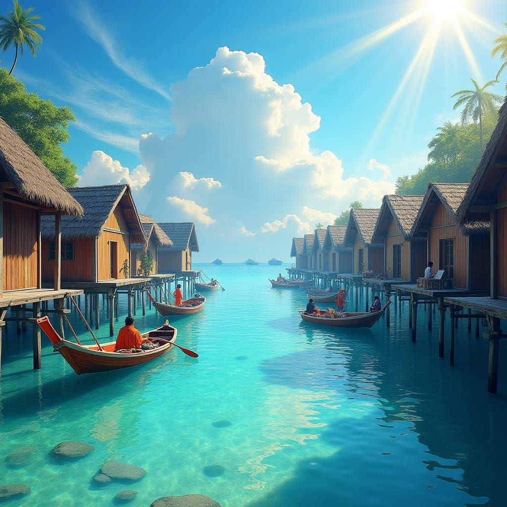 Seaside Hanging Village: Impressionist Dreamscape