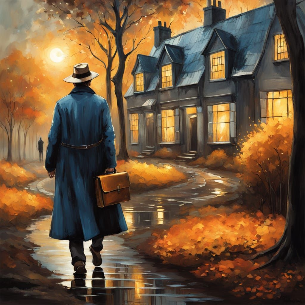 Autumn Forest Path Illuminated by Warm Lamplight