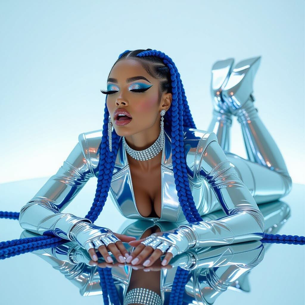 Futuristic Woman in Silver Suit: Avant-Garde Fashion