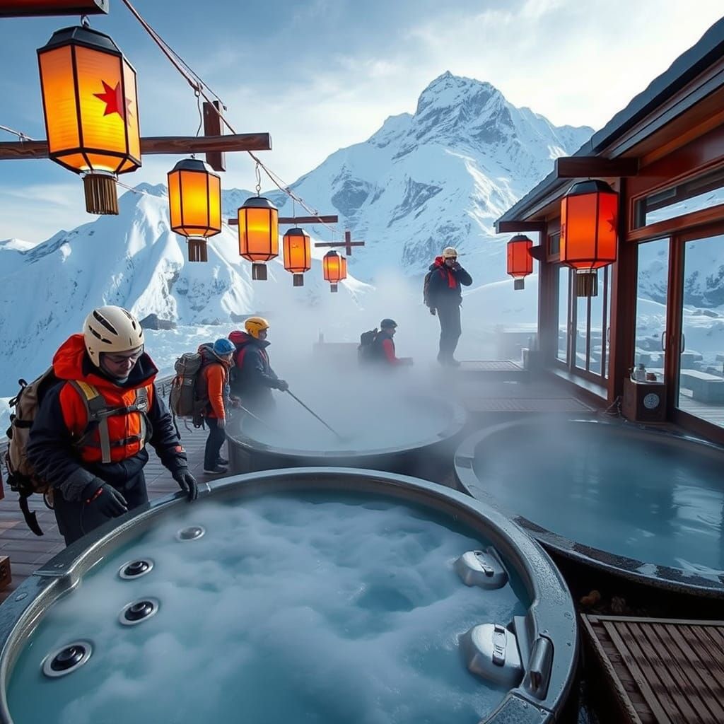 Hikers Unwind in Serene Alpine Onsen