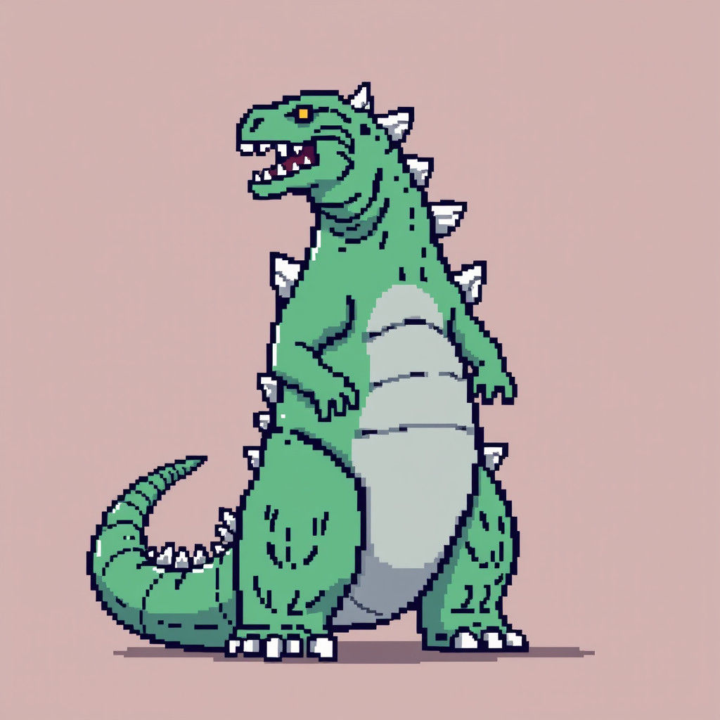 Pixel Art Godzilla in 4-bit Doodle Style