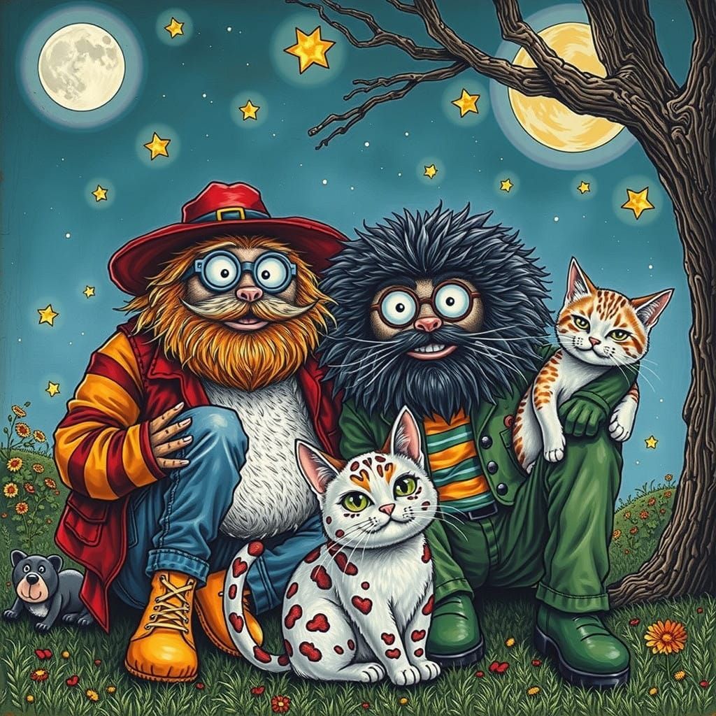 The Fabulous Furry Freak Brothers in Retro Comic Art Style