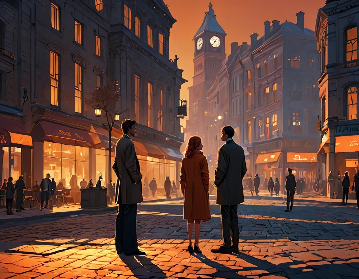 City Square Conversation in Syd Mead Style