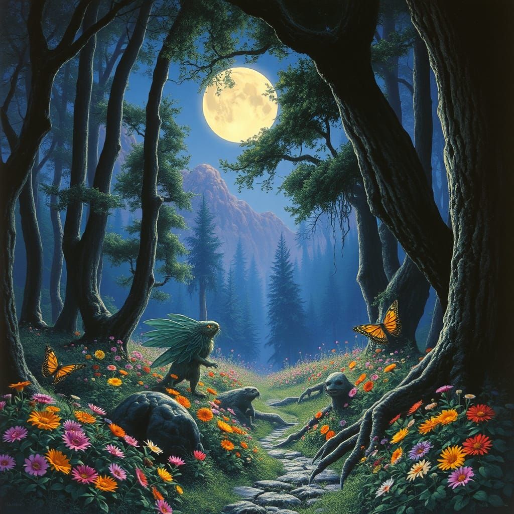 Enchanted Faerie Realm Blossoms Under Moonlit Skies
