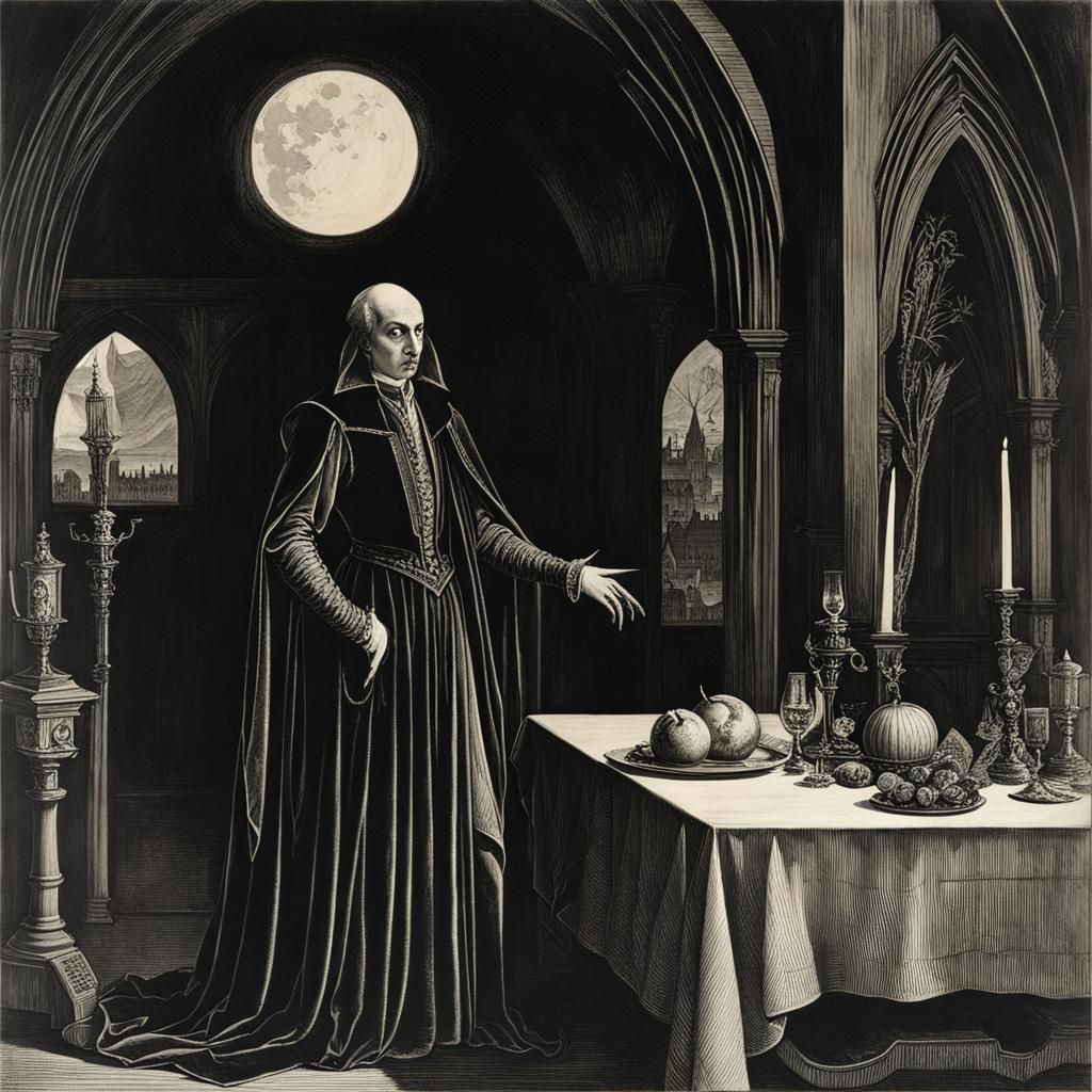 Nosferatu in the Style of Dürer's Gothic Horror