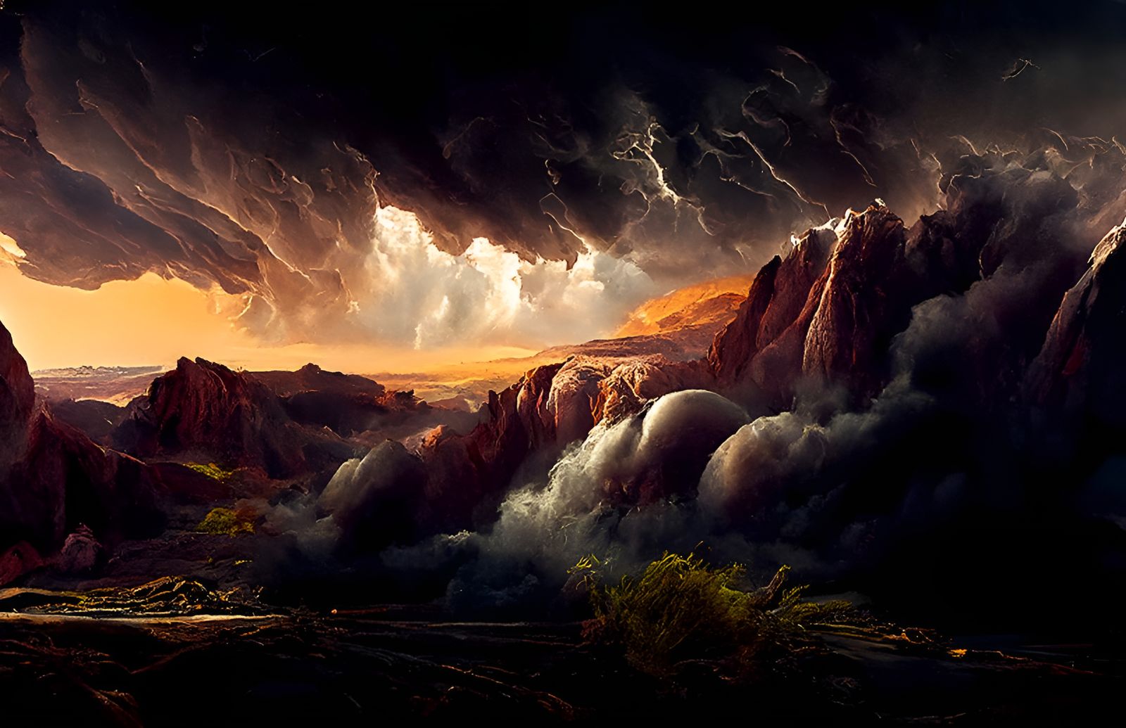 Storm Over Desert Valley: Hyperrealistic Digital Painting