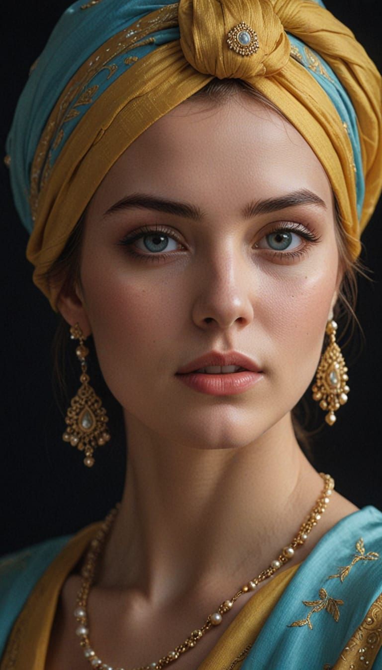 Mysterious Girl in Silk Turban: Oil Painting Style