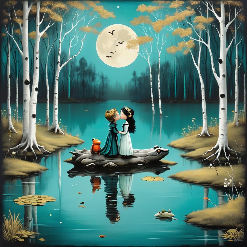 Princess Kisses Toad in Dreamlike Forest