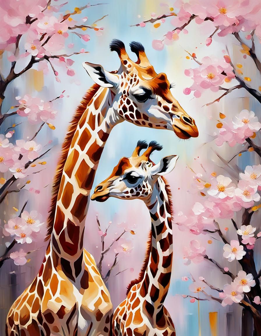 Impressionist Masterpiece of Motherly Love in Cherry Blossom...