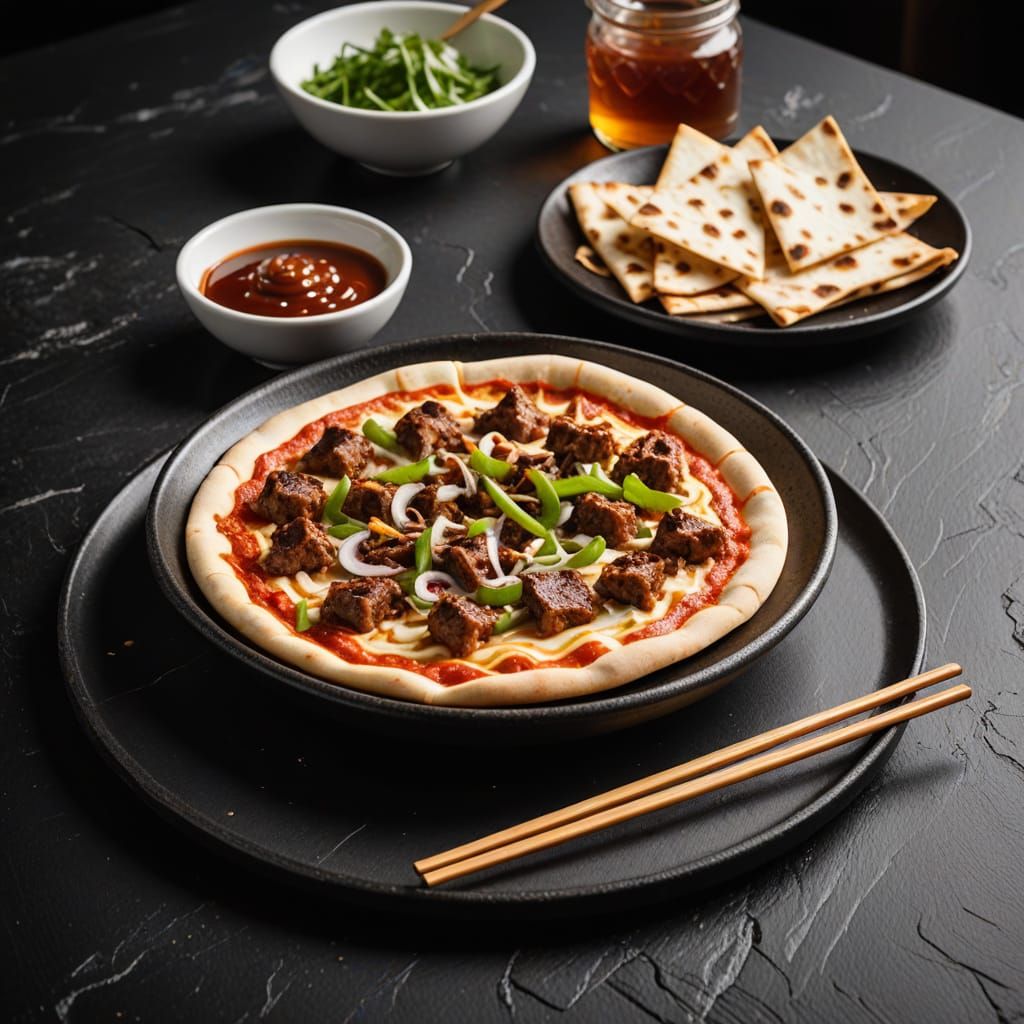Flatbread Pizza with BBQ Honey Paste in Fine Restaurant