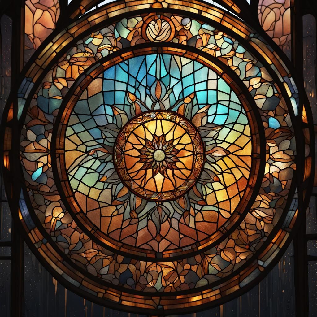 Stained Glass Dream Catcher of Sun in 3D