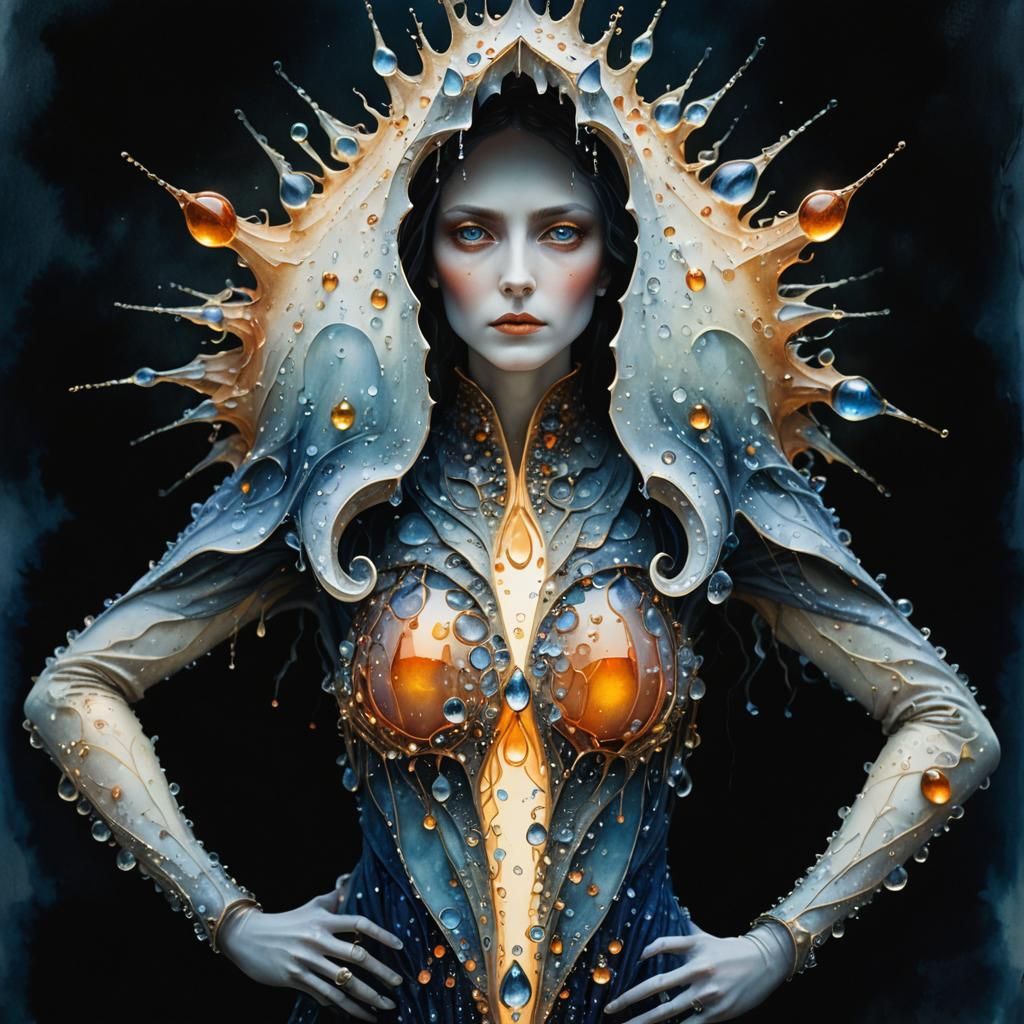 Dew Drops Shimmer in Surrealist Watercolor