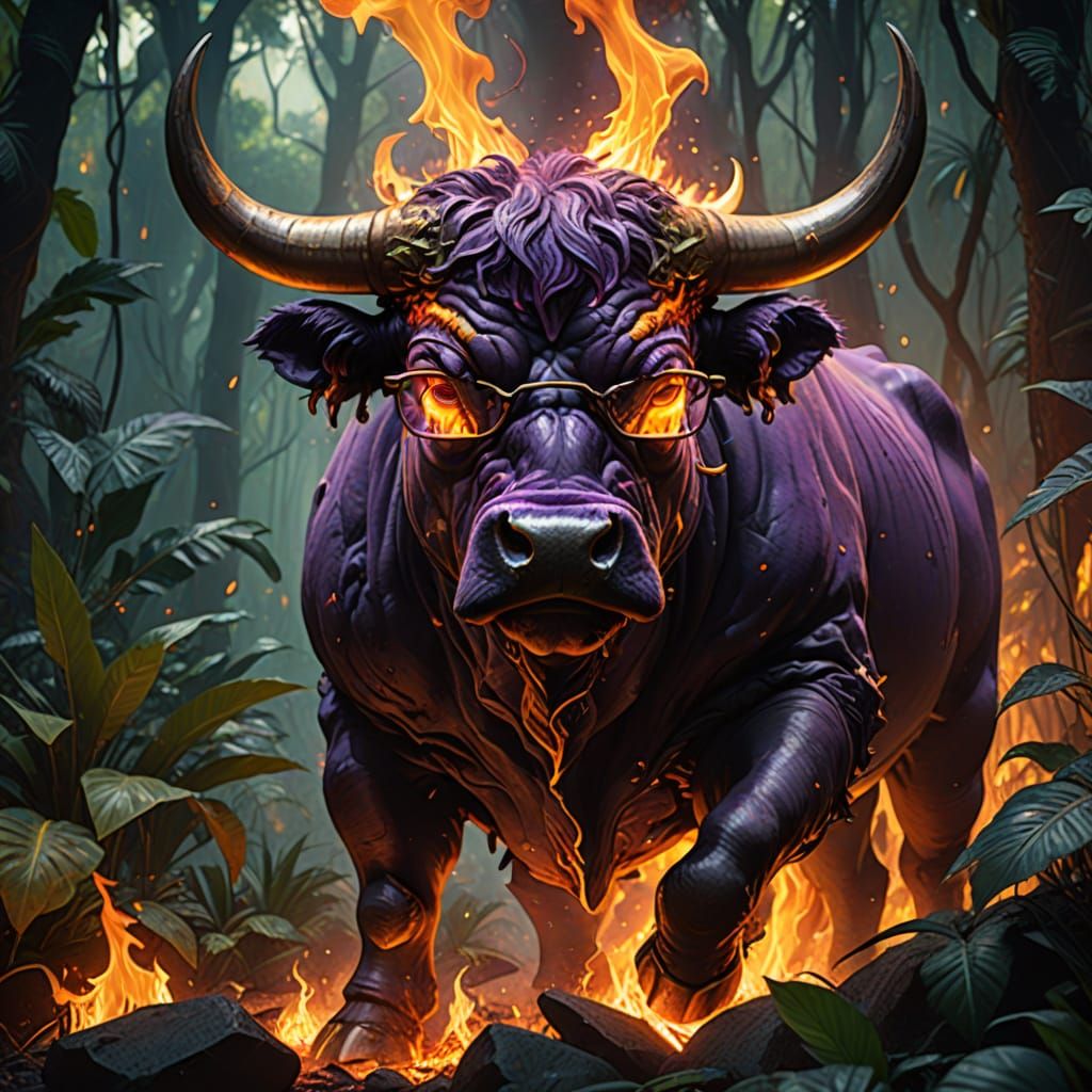 Dark Fantasy Bull Ignites Jungle Inferno