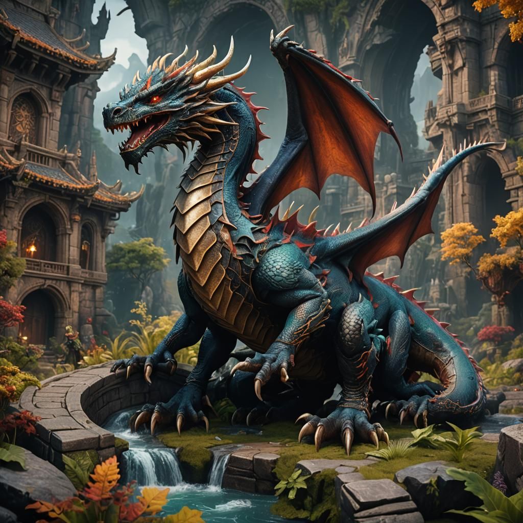 Detailed 3D Dragon in Fantasy Concept Art