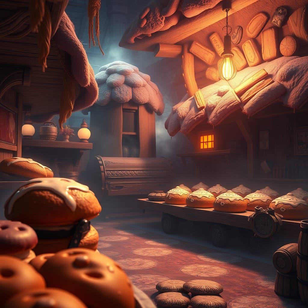 Fantastical Bakery Scene in Vibrant Colors