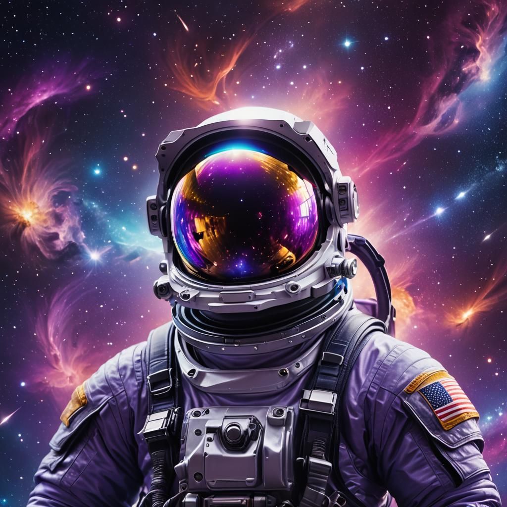 Astronaut in Space Reflecting Galaxy: Photorealistic Art