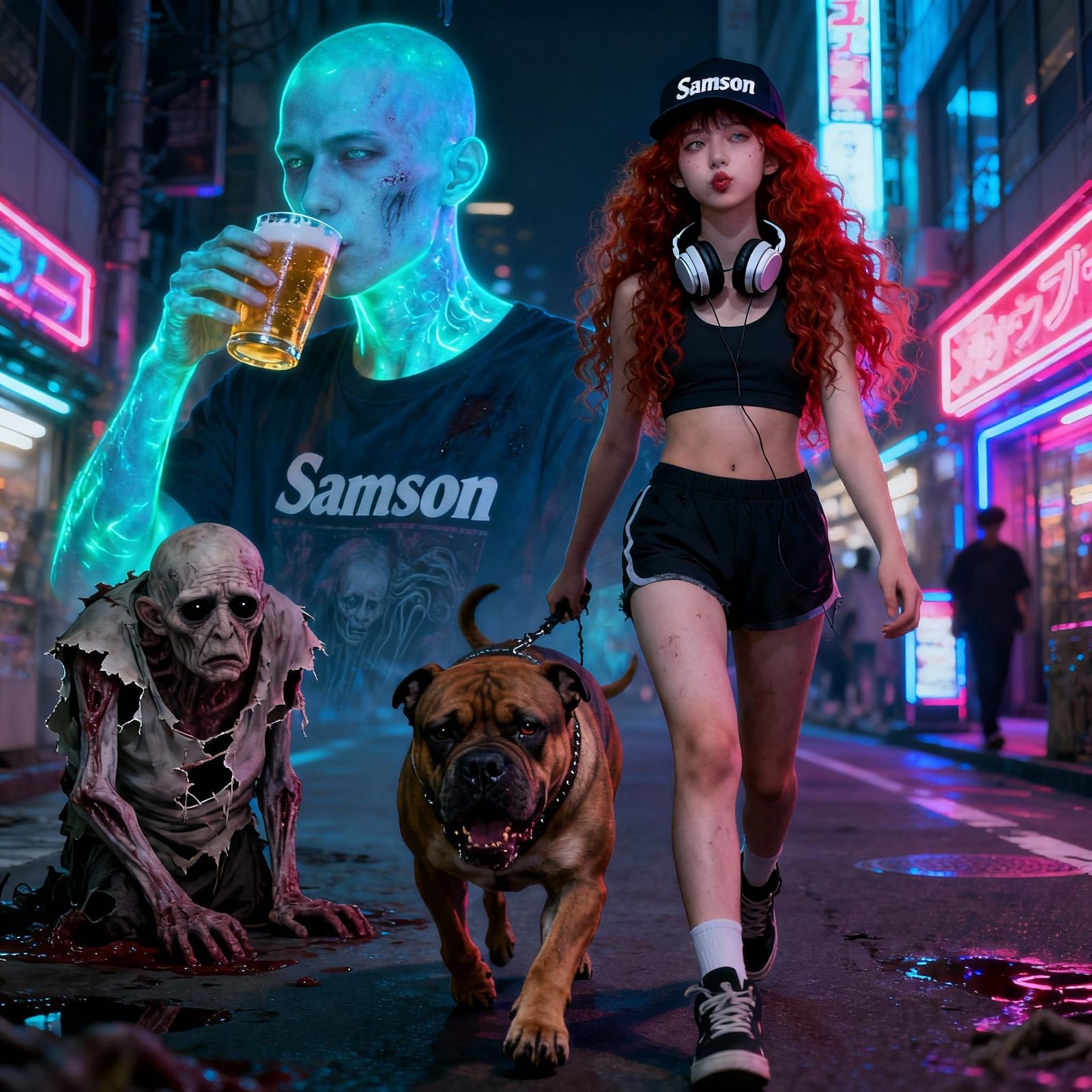 Neon Hunchback & Teenager in Tokyo Streets