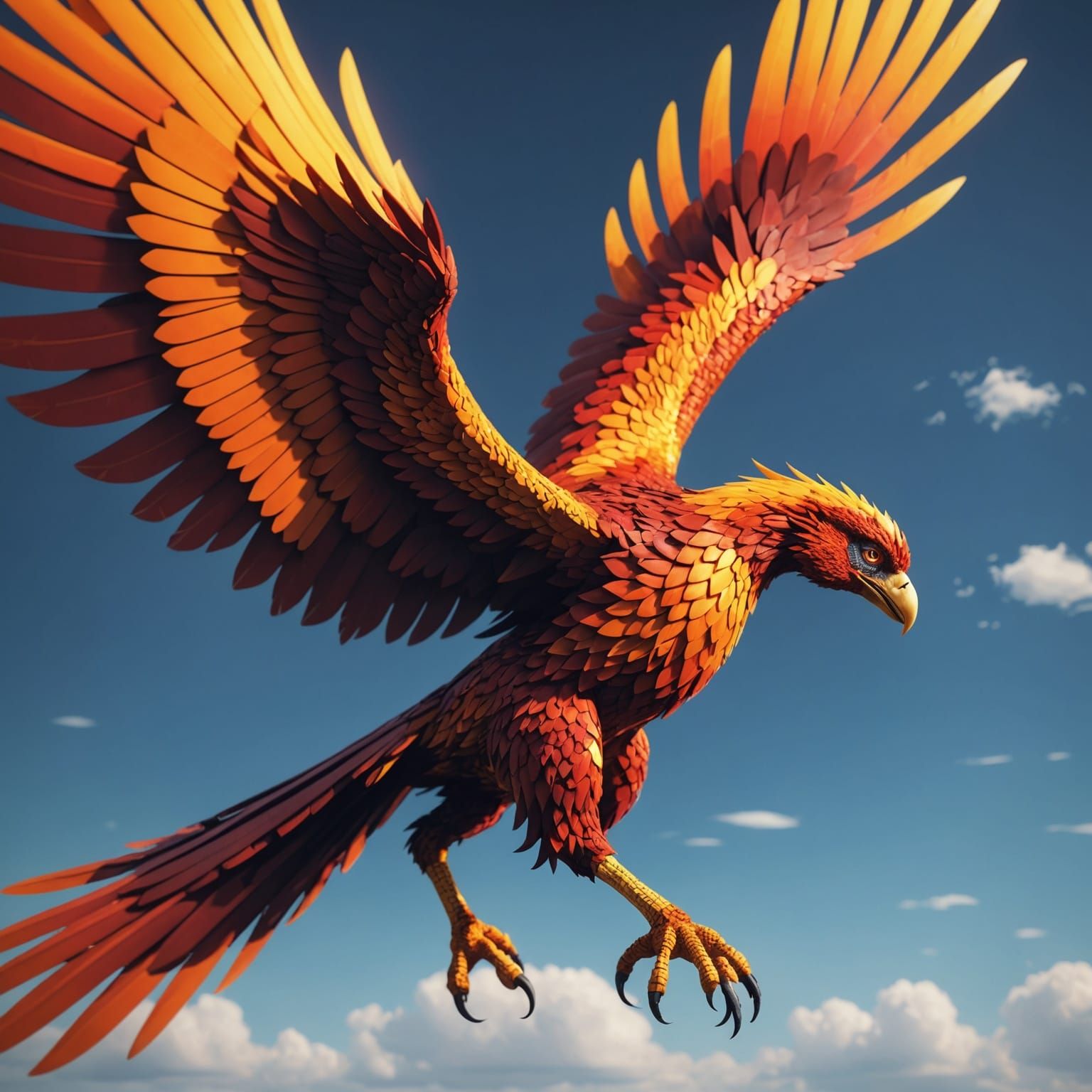 Pixelated Phoenix in Flight: 3D Game Art