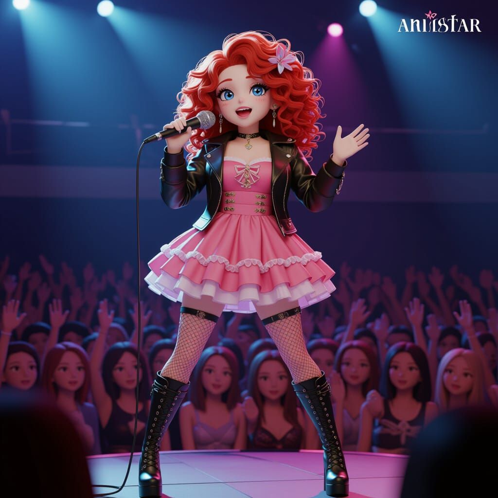 Anime Rockstar Singing on Stage in 3D