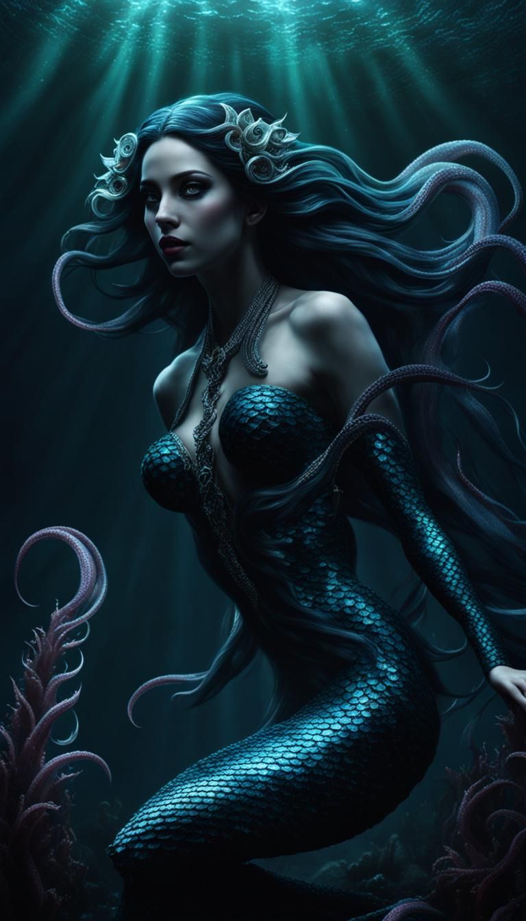 Eldritch Mermaid Emerges from Dark Ocean