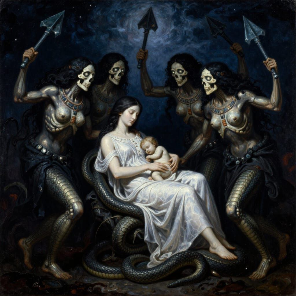 Aztec Cihuateteo Spirits in Goya Doré Oil Painting Style