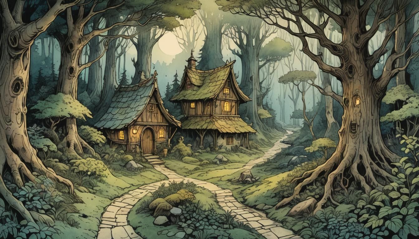 Enchanted Forest Hut in Retro D&D Style