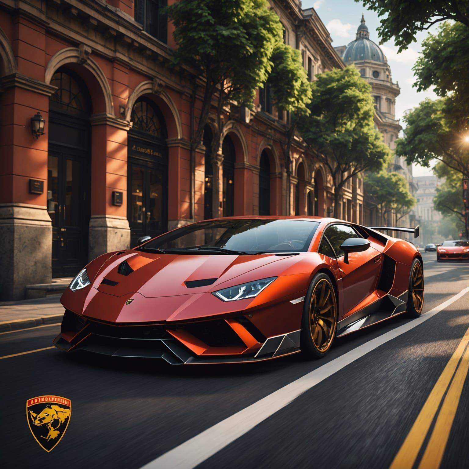 Red Panda Drives a Red Lamborghini V12