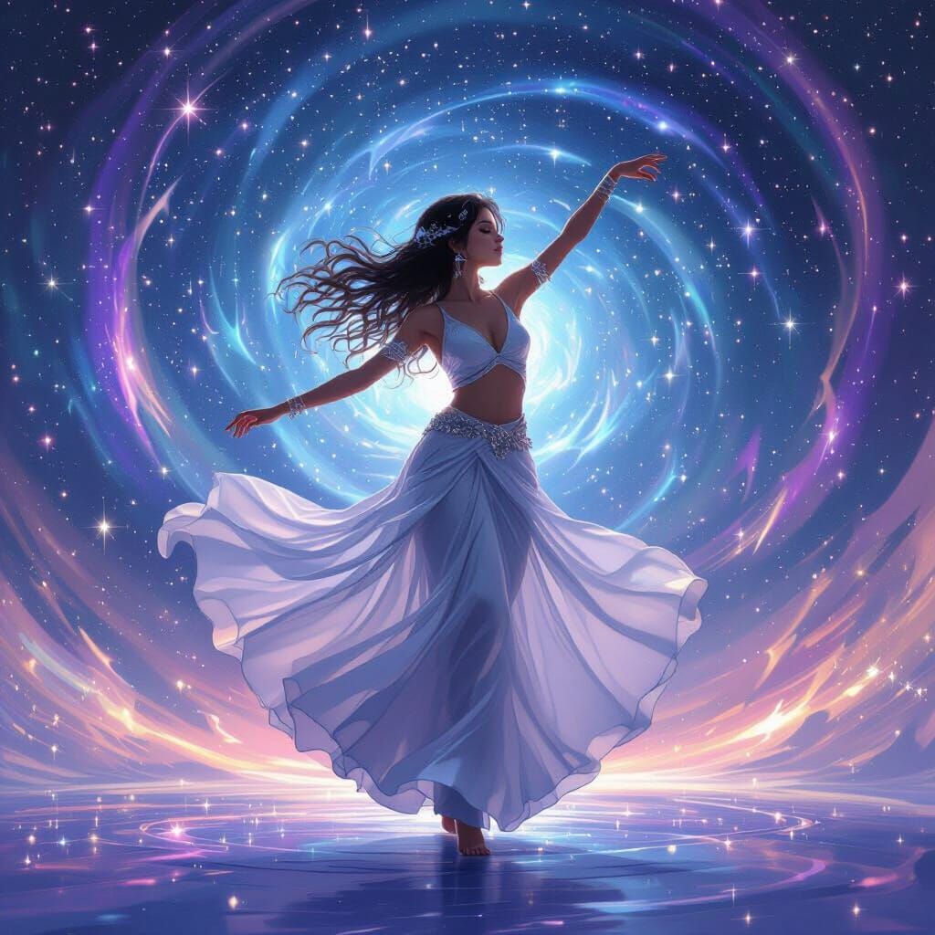 Cosmic Dance of Stars in Digital Art Style