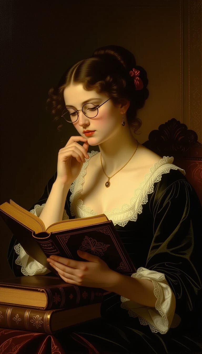 Contemplative Woman Reading by Amber Light