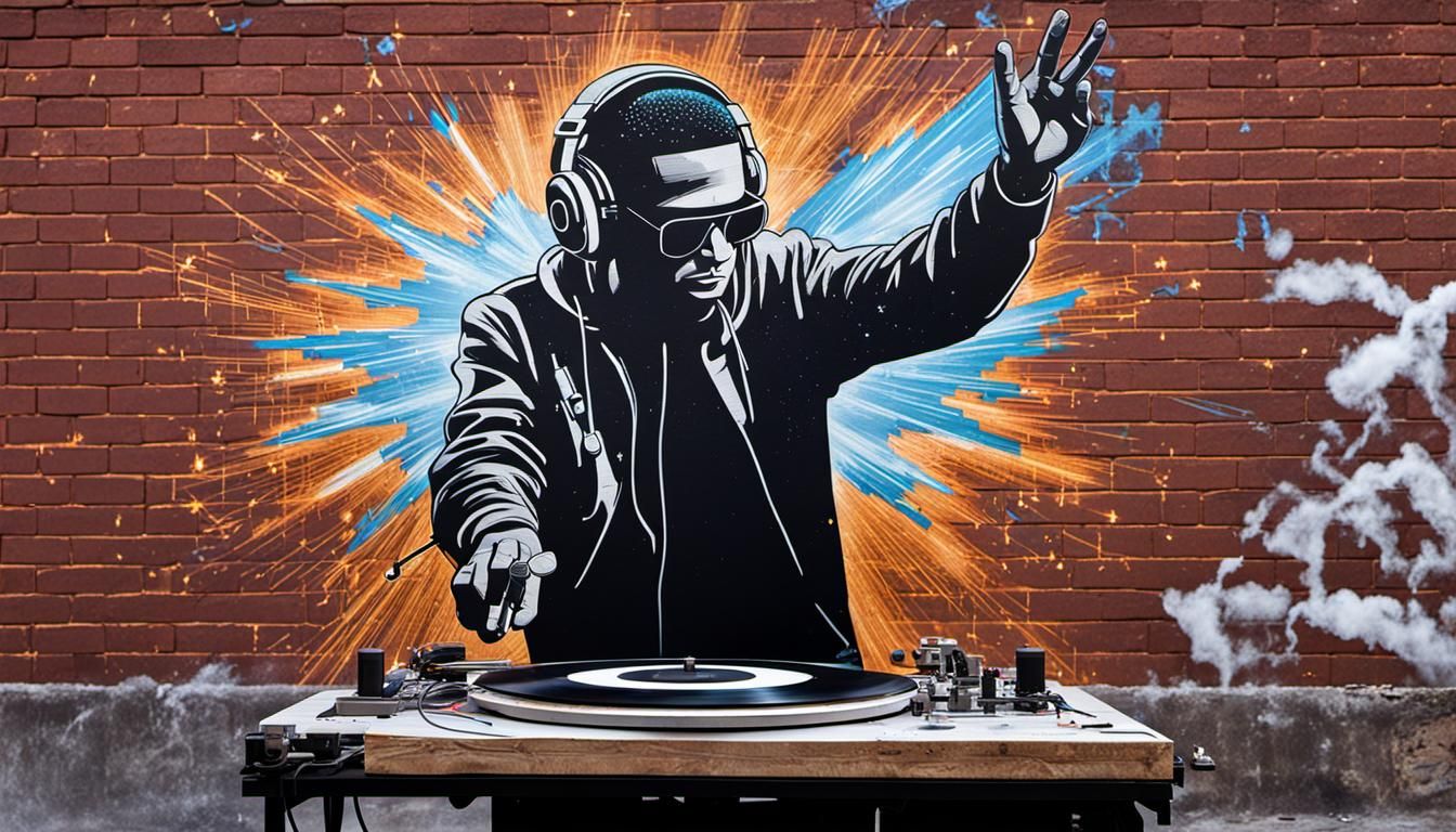 DJ Spinning a Metal Record in Street Art Graffiti