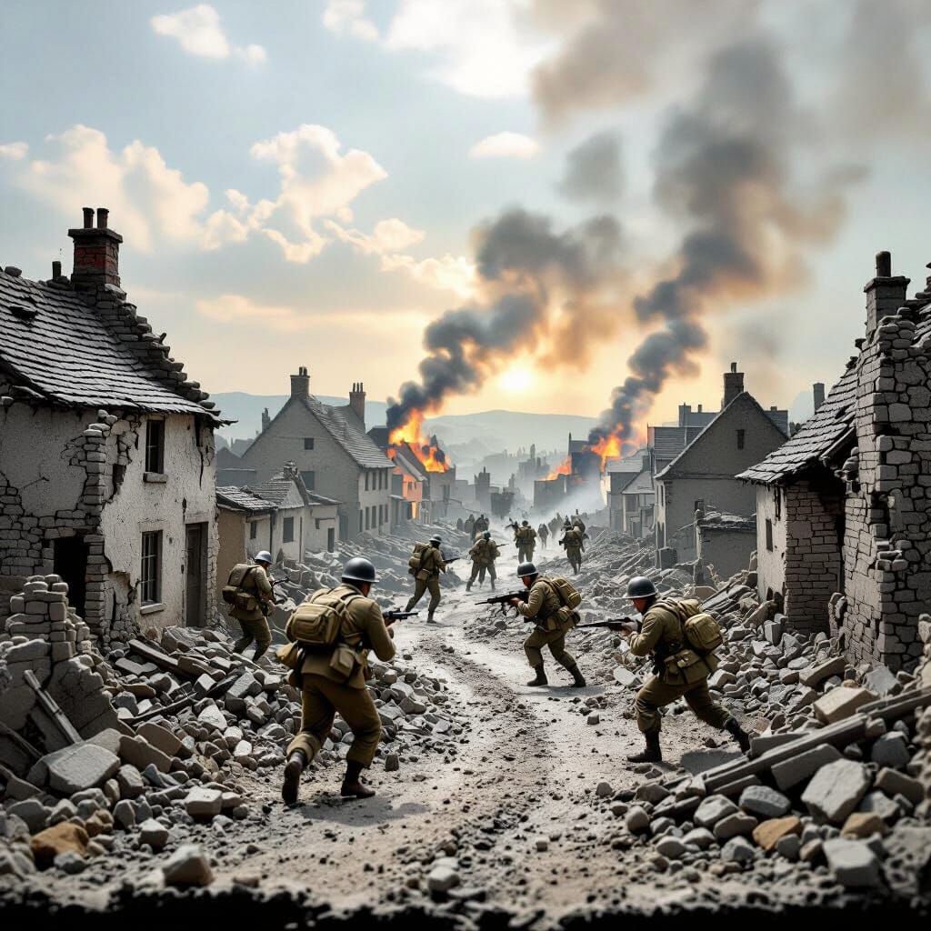 WWII Diorama of European Village Combat