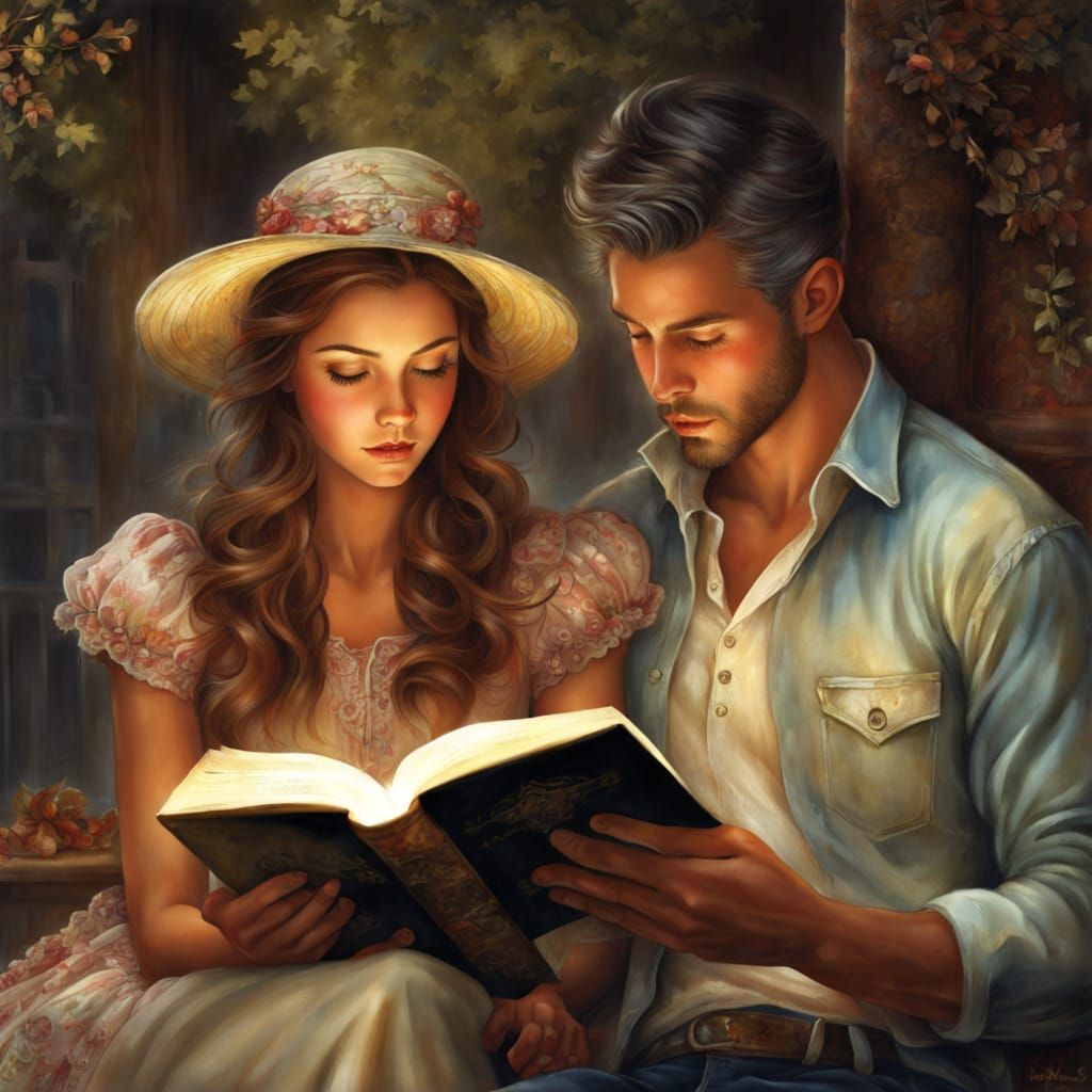 Intimate Moment of Literary Connection in a Shared Book