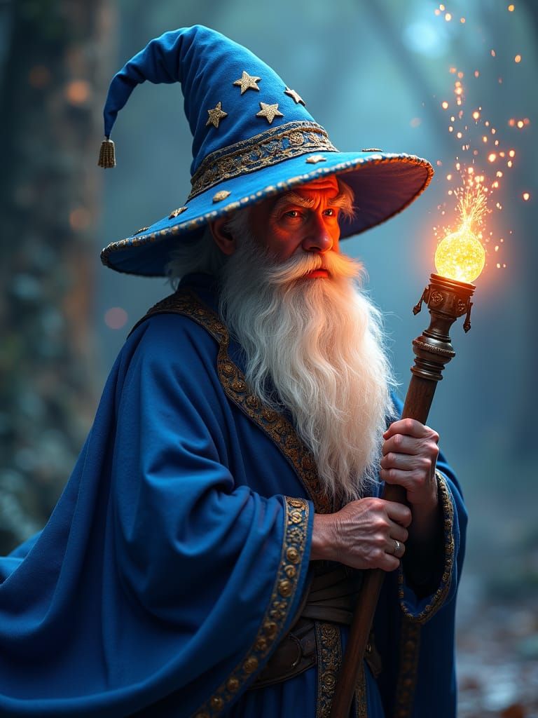 Elegant Mage Wizard with Magical Staff