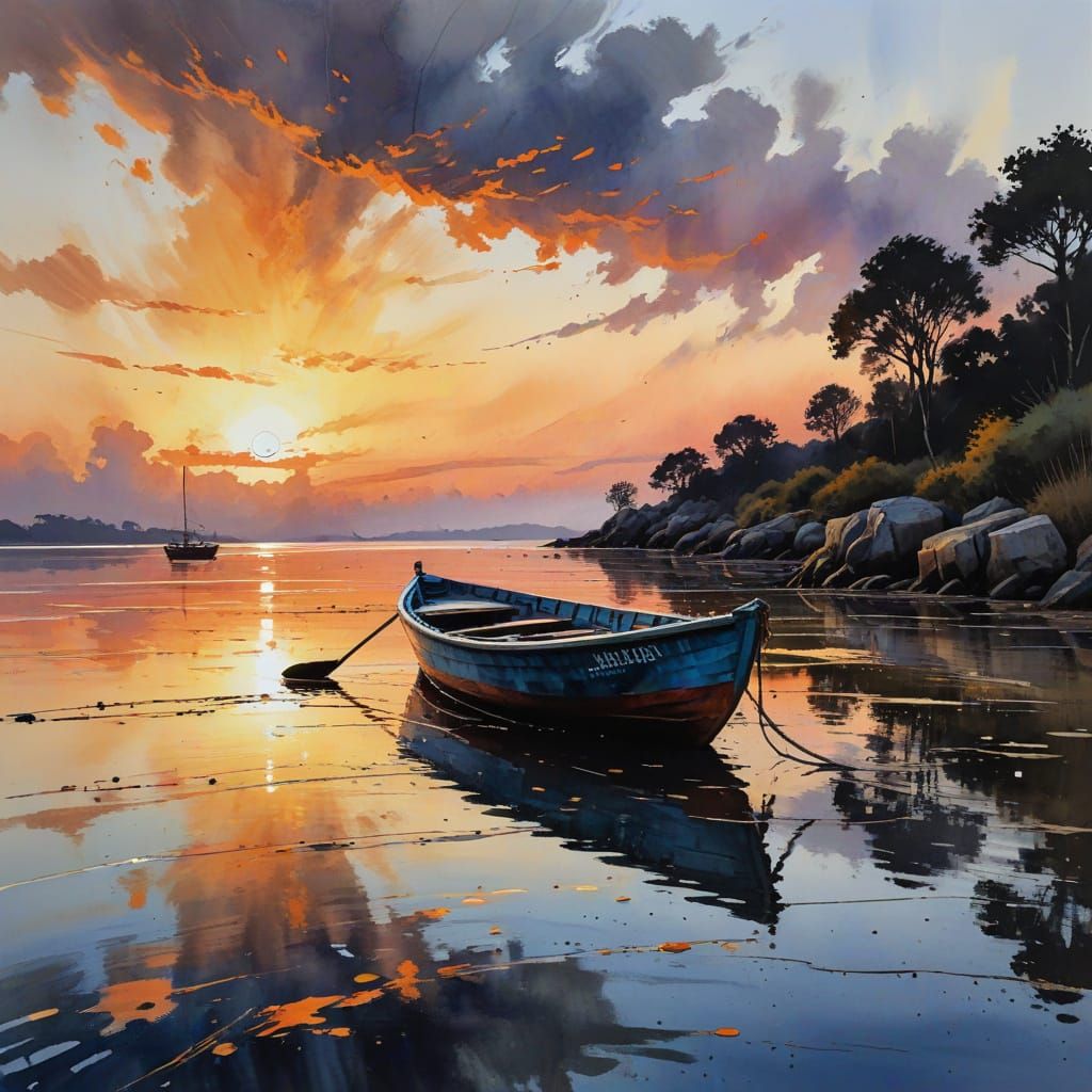 Impressionist Watercolor Seascape with Expressive Lines