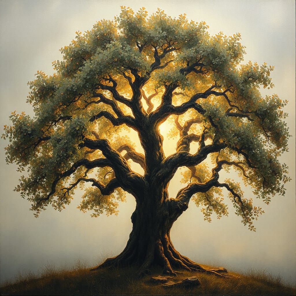 Majestic Jewel-Toned Tree in Dreamlike Style