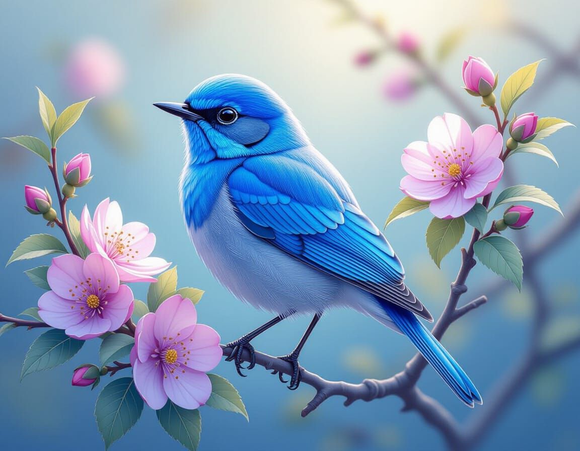 Vivid Azure Bird in Hyperrealistic Watercolor Splash Art