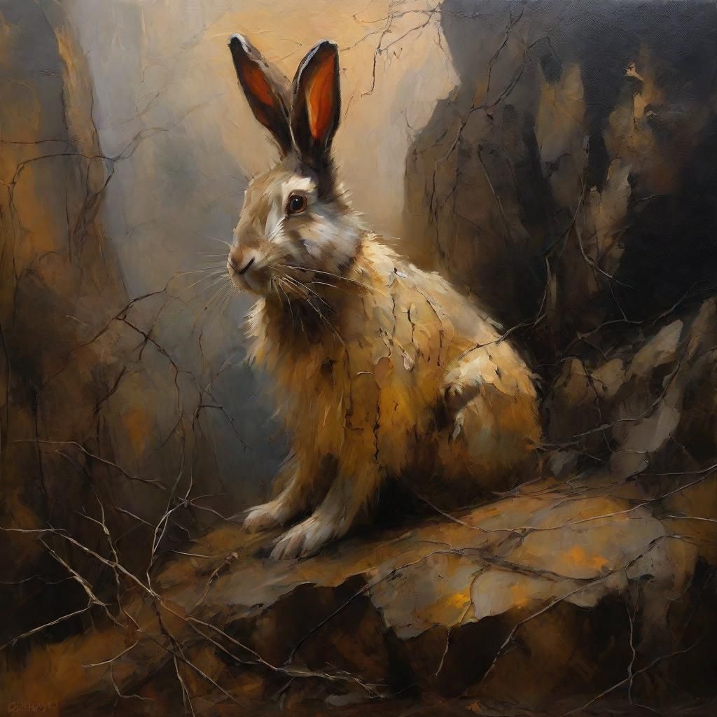 Sorrowful Rabbit Portrait in Expressionist Style