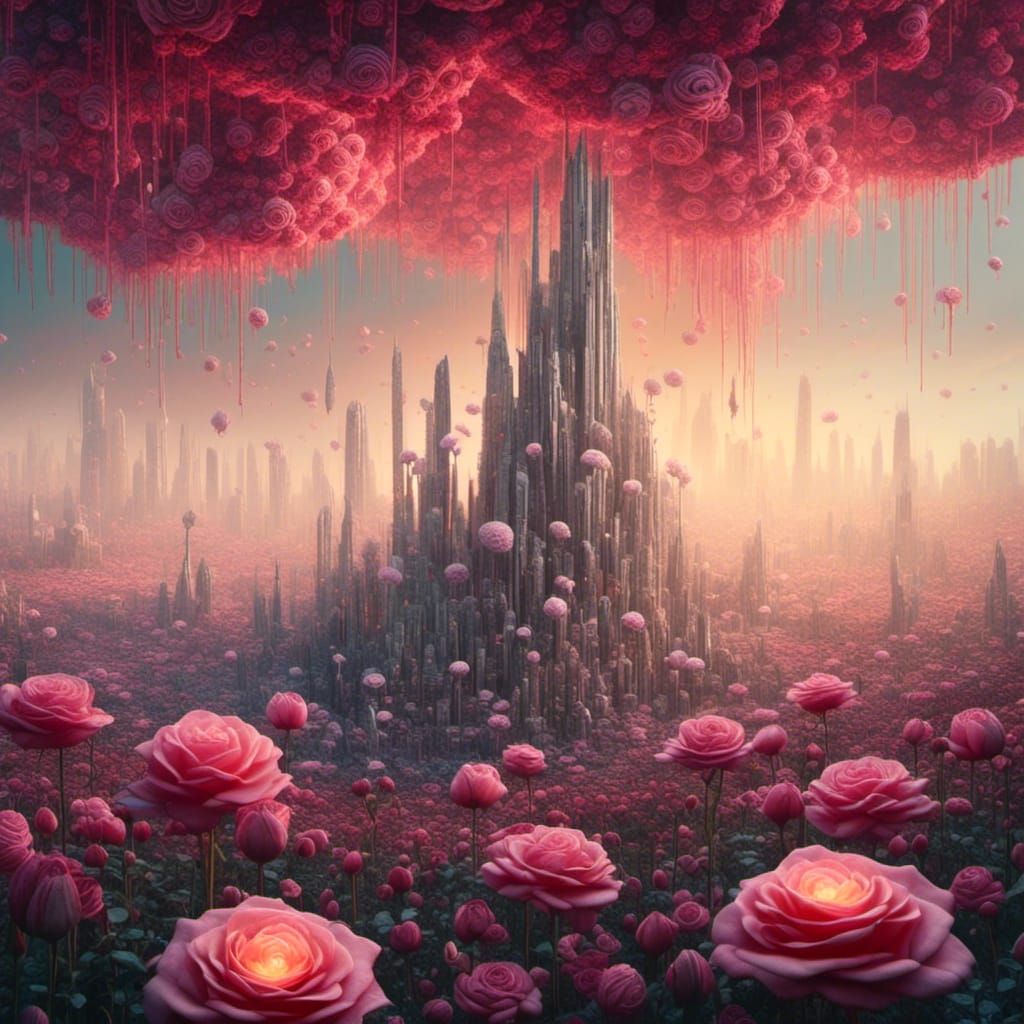 Mini city in the middle of a rose