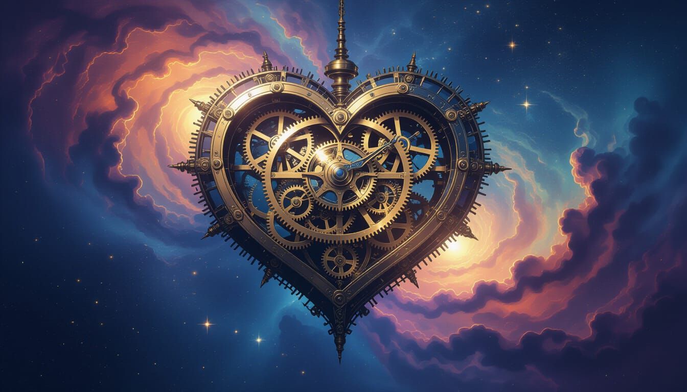 Clockwork Heart Nebula in Steampunk Style